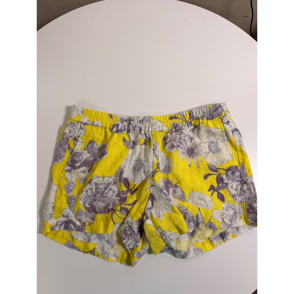 KUT from the Kloth Linen Shorts Women 4‎ Yellow Excellent Floral SB10601 Pockets
